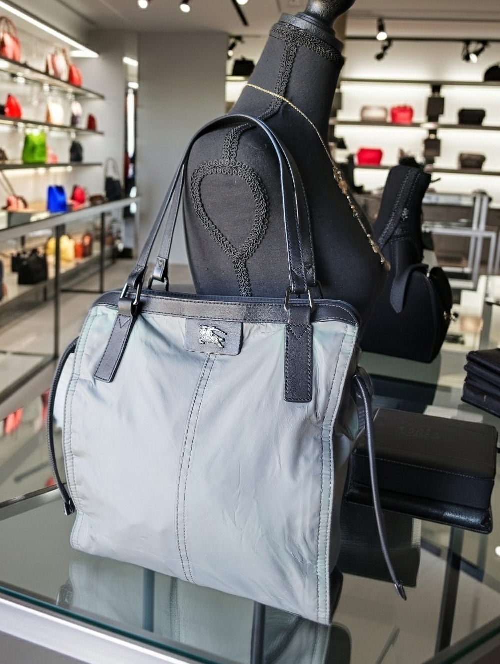BURBERRY Grey/Black Leather And Nylon Small Buckleigh Tote - Picture 9 of 15